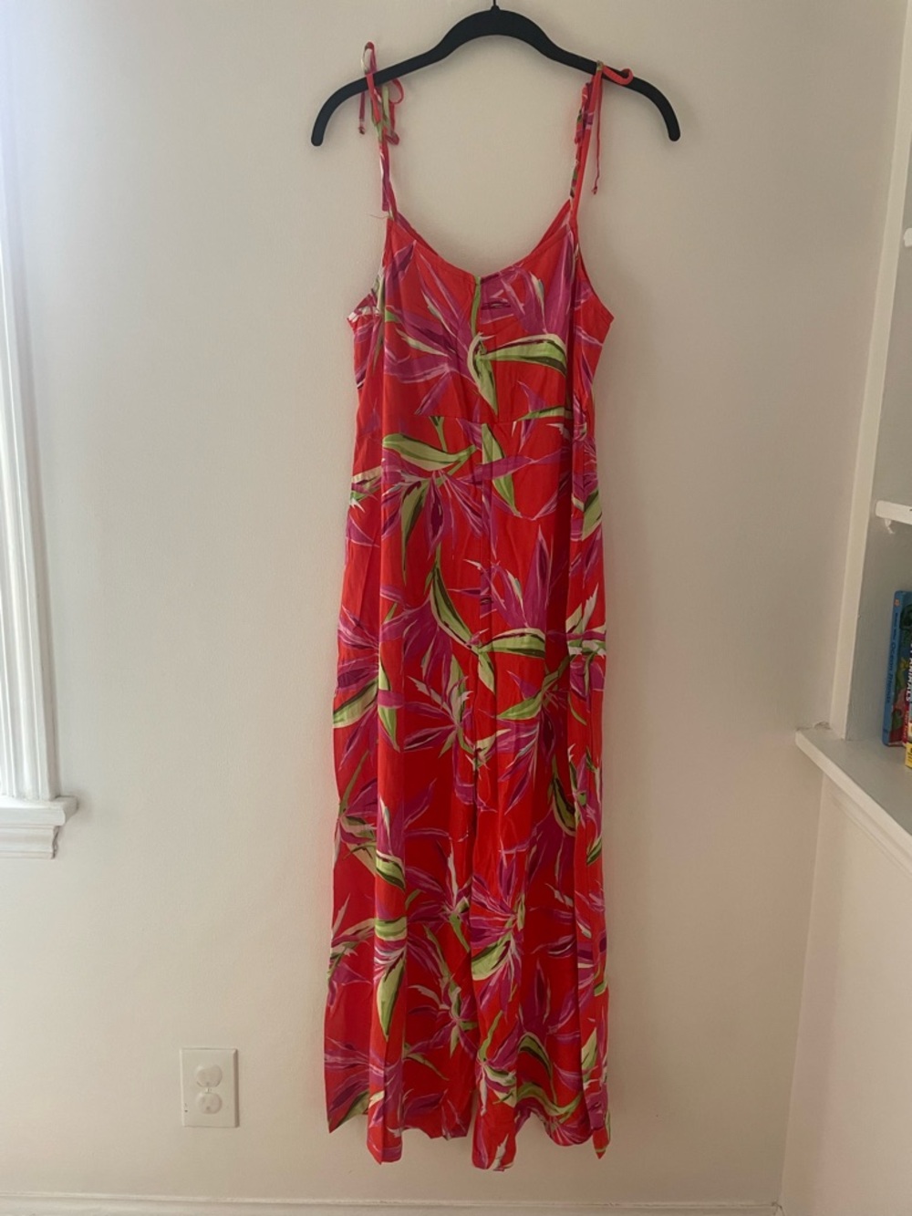 Red Tropical Print Jumper with Tie Straps